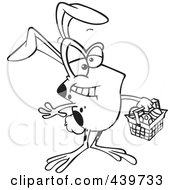 Poster, Art Print Of Cartoon Black And White Outline Design Of A Frog Wearing Bunny Ears And Carrying An Easter Basket