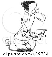 Poster, Art Print Of Cartoon Black And White Outline Design Of A Black Businessman Reading His Email