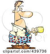 Cartoon Businessman In Boxers Holding A Cup Of Coffee