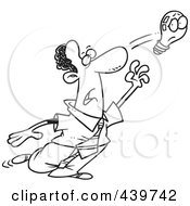 Royalty Free RF Clip Art Illustration Of A Cartoon Black And White Outline Design Of A Black Businessman Reaching For An Elusive Idea