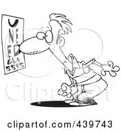 Cartoon Black And White Outline Design Of A Man Trying To Read An Eye Chart