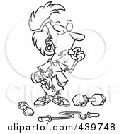 Royalty Free RF Clip Art Illustration Of A Cartoon Black And White Outline Design Of A Woman Pigging Out Instead Of Exercising