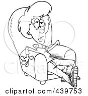 Poster, Art Print Of Cartoon Black And White Outline Design Of An Exhausted Woman Sitting In An Arm Chair