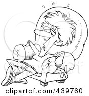 Royalty Free RF Clip Art Illustration Of A Cartoon Black And White Outline Design Of An Exhausted Woman In An Arm Chair