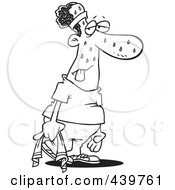 Royalty Free RF Clip Art Illustration Of A Cartoon Black And White Outline Design Of A Sweaty Exhausted Man After A Work Out