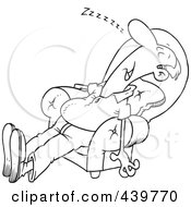 Poster, Art Print Of Cartoon Black And White Outline Design Of An Exhausted Man Sleeping In An Arm Chair