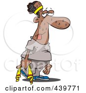 Cartoon Black And White Outline Design Of An Exhausted Black Man Sweaty After A Work Out