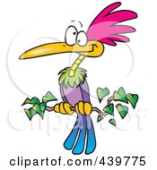 Poster, Art Print Of Cartoon Exotic Bird Perched On A Branch