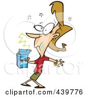 Cartoon Woman Smelling Expired Milk