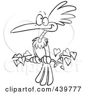 Royalty Free RF Clip Art Illustration Of A Cartoon Black And White Outline Design Of An Exotic Bird Perched On A Branch