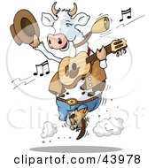 Clipart Illustration Of A Dancing Cow Playing Country Music With A Guitar by Holger Bogen