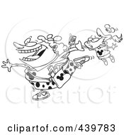 Poster, Art Print Of Cartoon Black And White Outline Design Of An Enthusiastic Mother Dragging Her Daughter Around A Theme Park