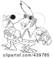 Royalty Free RF Clip Art Illustration Of A Cartoon Black And White Outline Design Of An Elvis Impersonator Alien Singing by toonaday