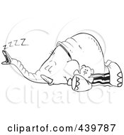 Poster, Art Print Of Cartoon Black And White Outline Design Of A Sleeping Elephant
