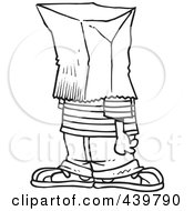 Poster, Art Print Of Cartoon Black And White Outline Design Of An Embarrassed Boy With A Bag On His Head