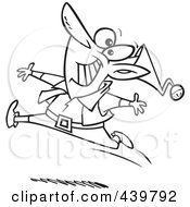 Royalty Free RF Clip Art Illustration Of A Cartoon Black And White Outline Design Of A Chritmas Elf Dancing