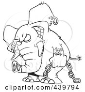 Poster, Art Print Of Cartoon Black And White Outline Design Of An Evil Elephant Carrying A Chain