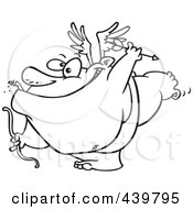 Royalty Free RF Clip Art Illustration Of A Cartoon Black And White Outline Design Of A Chubby Cupid Smoking A Cigar