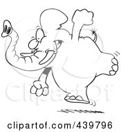 Poster, Art Print Of Cartoon Black And White Outline Design Of A Running Elephant