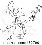 Royalty Free RF Clip Art Illustration Of A Cartoon Black And White Outline Design Of A Successful Scientist Holding Up A Test Tube