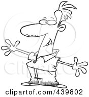 Royalty Free RF Clip Art Illustration Of A Cartoon Black And White Outline Design Of A Man Exaggerating With His Arms