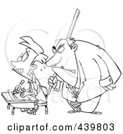 Royalty Free RF Clip Art Illustration Of A Cartoon Black And White Outline Design Of An Intimidating Teacher Watching A Stressed School Boy Taking An Exam