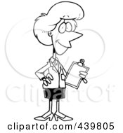 Poster, Art Print Of Cartoon Black And White Outline Design Of A Female Executive Holding A Clipboard