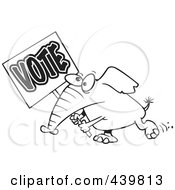 Royalty Free RF Clip Art Illustration Of A Cartoon Black And White Outline Design Of An Elephant Carrying A Vote Sign by toonaday