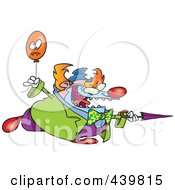 Poster, Art Print Of Cartoon Evil Clown With A Balloon And Sharp Umbrella