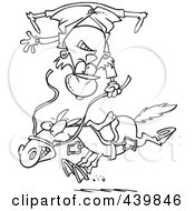 Royalty Free RF Clip Art Illustration Of A Cartoon Black And White Outline Design Of A Horse Throwing A Rider