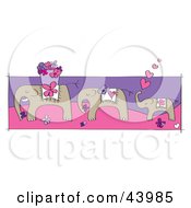 Clipart Illustration of a Line Of Three Elephants With Hearts And Flowers by suzib_100 #COLLC43985-0076