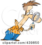 Cartoon Man Leaning Forward And Examining With A Magnifying Glass