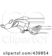 Cartoon Black And White Outline Design Of A Fast Rabbit Shooting Past With Springs