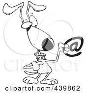 Royalty Free RF Clip Art Illustration Of A Cartoon Black And White Outline Design Of A Dog Pointing To An Email Symbol
