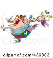 Cartoon Enthusiastic Mother Dragging Her Daughter Around A Theme Park