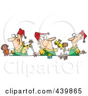 Poster, Art Print Of Cartoon Three Christmas Elves Making Toys