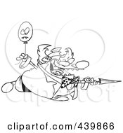 Royalty Free RF Clip Art Illustration Of A Cartoon Black And White Outline Design Of An Evil Clown With A Balloon And Sharp Umbrella