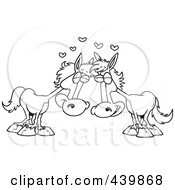 Poster, Art Print Of Cartoon Black And White Outline Design Of A Horse Pair In Love