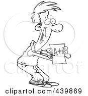 Royalty Free RF Clip Art Illustration Of A Cartoon Black And White Outline Design Of A Proud School Boy Holding His Graded Exam