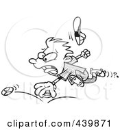 Poster, Art Print Of Cartoon Black And White Outline Design Of A Boy Chasing An Elusive Baseball