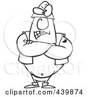 Cartoon Black And White Outline Design Of A Tough Executioner Standing With His Arms Folded