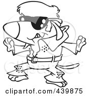 Royalty Free RF Clip Art Illustration Of A Cartoon Black And White Outline Design Of An Elvis Impersonator Dog Dancing by toonaday