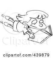 Royalty Free RF Clip Art Illustration Of A Cartoon Black And White Outline Design Of An Enthralled Girl Reading A Book