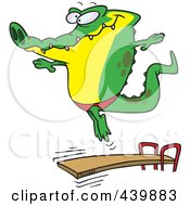 Cartoon Gator Bouncing Off A Diving Board