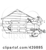 Poster, Art Print Of Cartoon Black And White Outline Design Of A Man With An Overflowing Garage