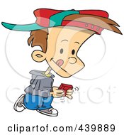 Poster, Art Print Of Cartoon Boy Walking And Playing A Video Game