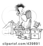 Royalty Free RF Clip Art Illustration Of A Cartoon Black And White Outline Design Of A Man Getting Out Of Bed In The Morning