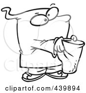 Royalty Free RF Clip Art Illustration Of A Cartoon Black And White Outline Design Of A Ghost Boy Trick Or Treating