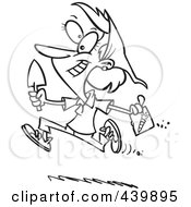 Royalty Free RF Clip Art Illustration Of A Cartoon Black And White Outline Design Of A Woman Running With Carrot Seeds