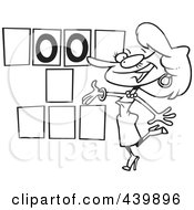 Cartoon Black And White Outline Design Of A Game Show Hostess Presenting Blank Spaces